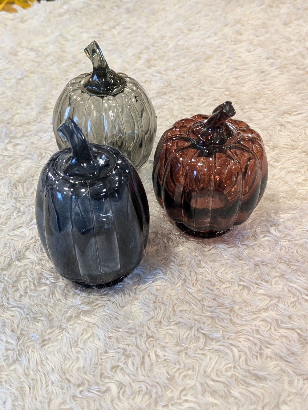 Glass Pumpkin Trio Decorative Accents - Gray, Blue, Brown - Picture 13 of 15